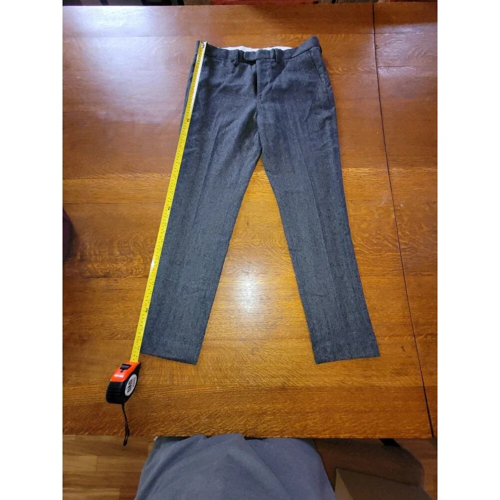 J.CREW Bowery Slim Fit Gray Herringbone Wool Blend Tweed Dress Pants Men 34x32